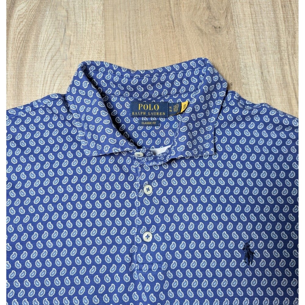 Polo Ralph Lauren Size XL Classic Fit Polo Shirt Blue Paisley Print Preppy - Picture 2 of 8